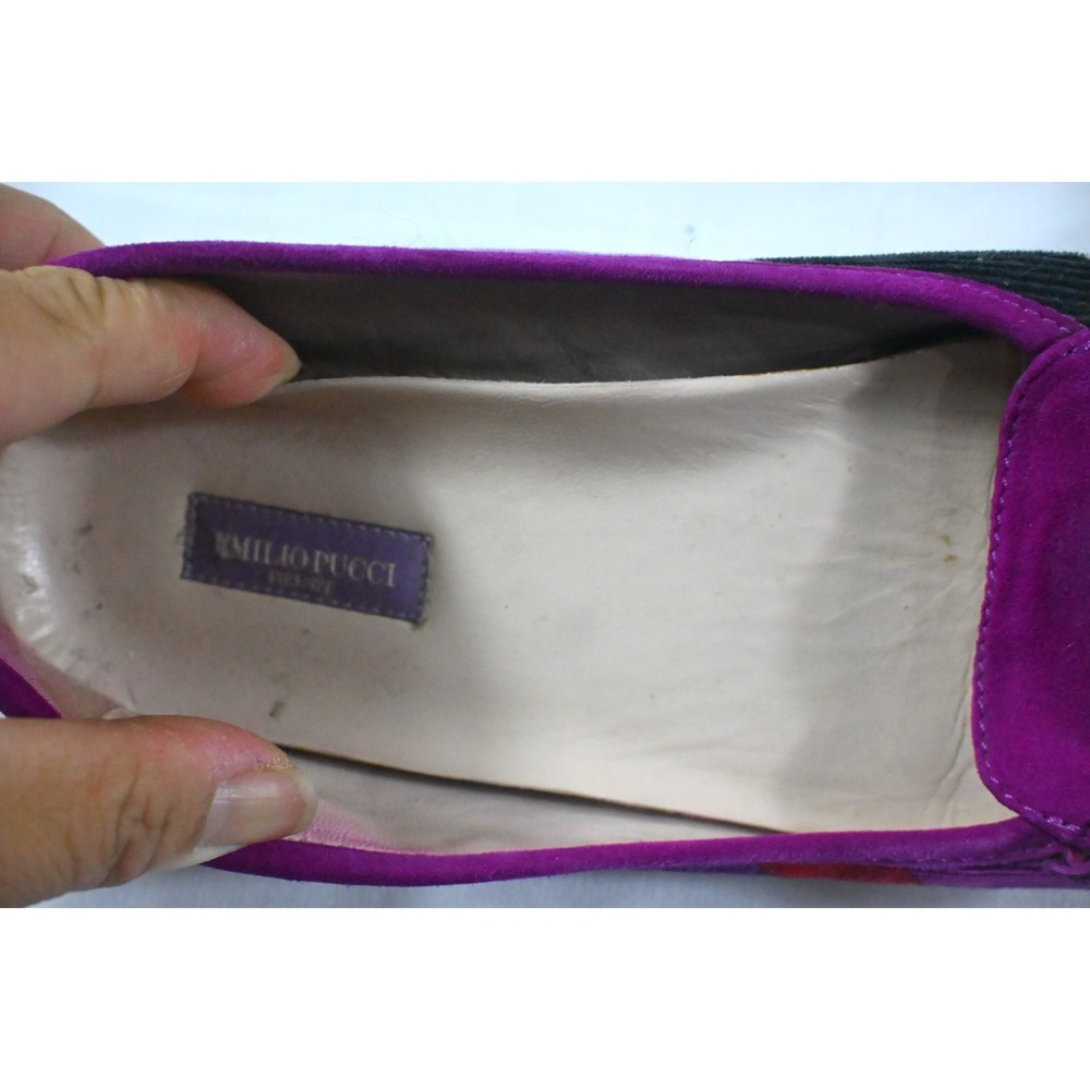 Emilio Pucci Purple Magenta Suede Geometric Print Driving Loafers Buckle Flats S - Picture 6 of 12